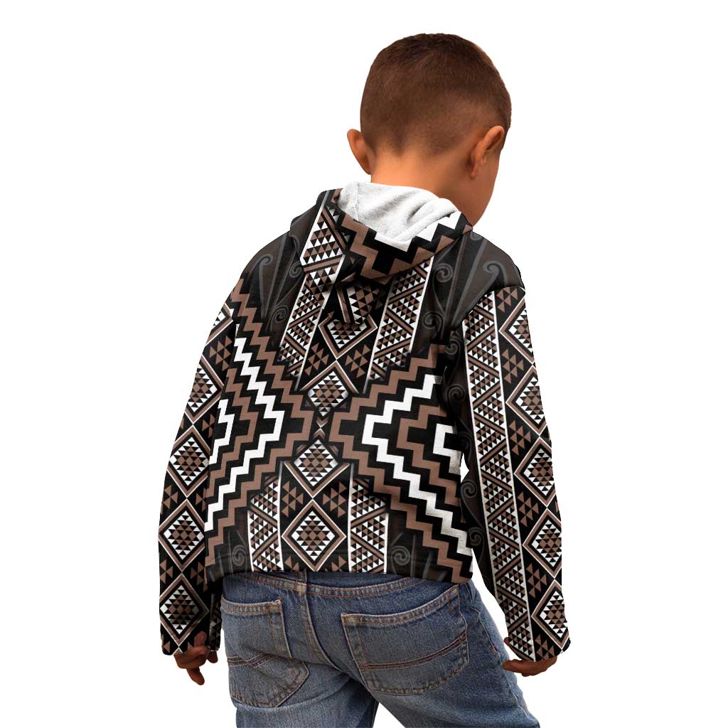 Classic Tukutuku Pattern Aotearoa Kid Hoodie Niho Taniwha and Puhoro Motifs