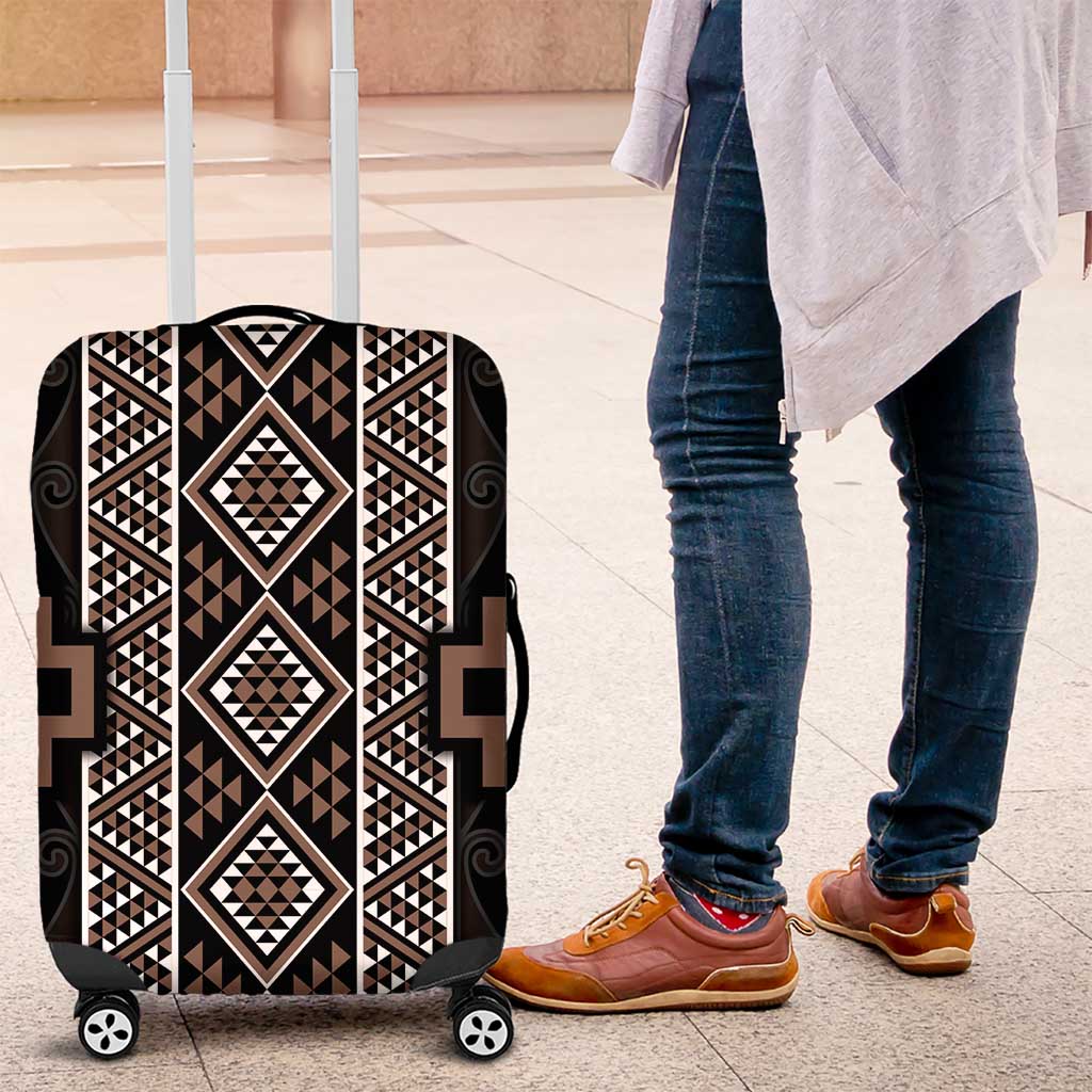 Classic Tukutuku Pattern Aotearoa Luggage Cover Niho Taniwha and Puhoro Motifs LT7 Brown - Polynesian Pride