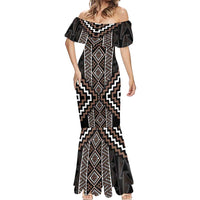 Classic Tukutuku Pattern Aotearoa Mermaid Dress Niho Taniwha and Puhoro Motifs LT7 - Polynesian Pride