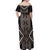 Classic Tukutuku Pattern Aotearoa Off Shoulder Maxi Dress Niho Taniwha and Puhoro Motifs