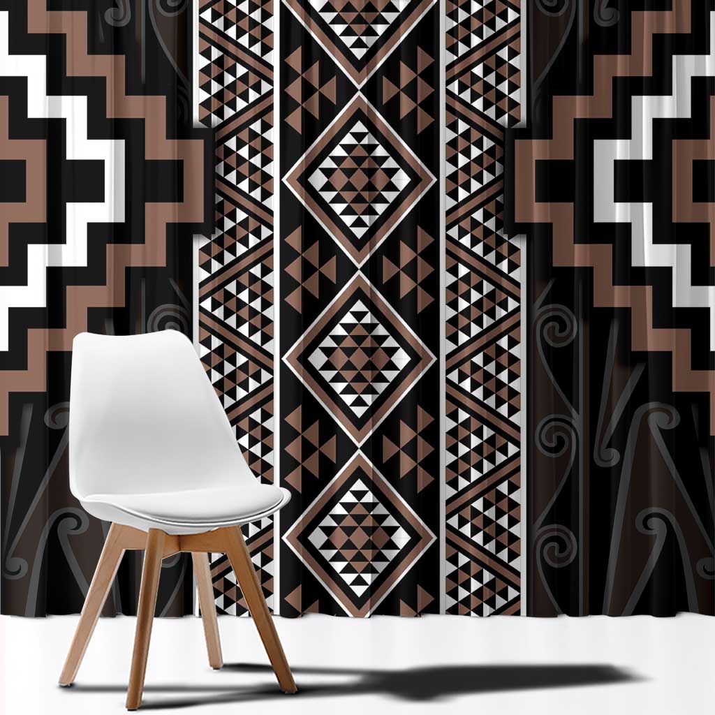 Classic Tukutuku Pattern Aotearoa Window Curtain Niho Taniwha and Puhoro Motifs