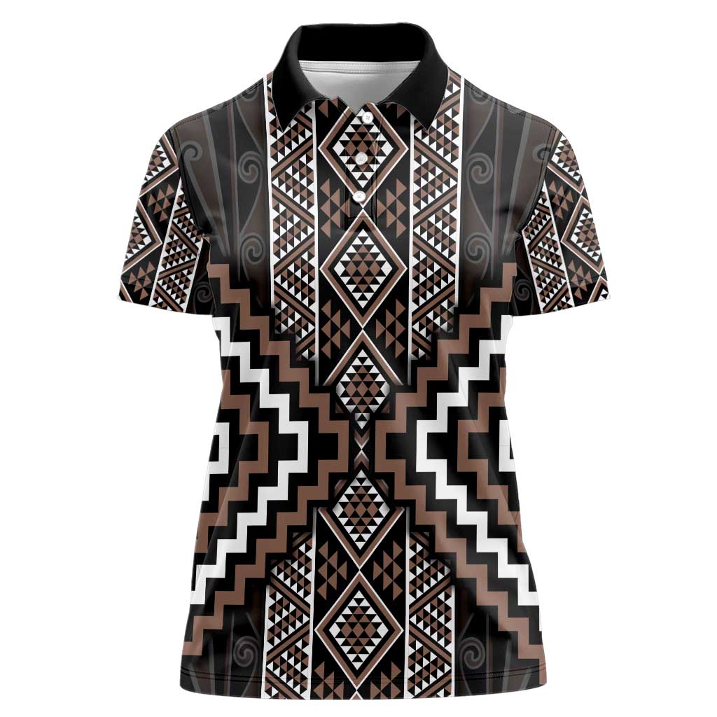 Classic Tukutuku Pattern Aotearoa Women Polo Shirt Niho Taniwha and Puhoro Motifs