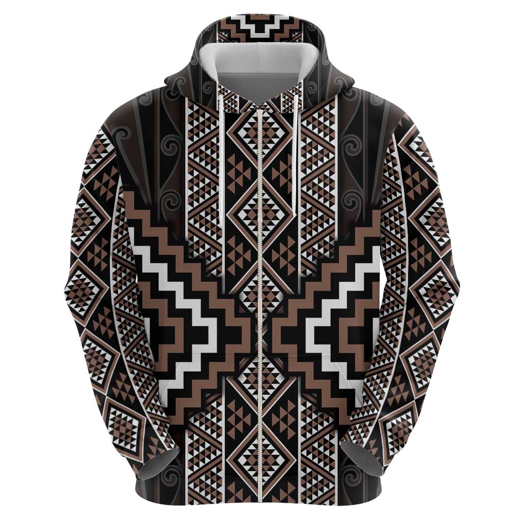 Classic Tukutuku Pattern Aotearoa Zip Hoodie Niho Taniwha and Puhoro Motifs LT7 - Polynesian Pride