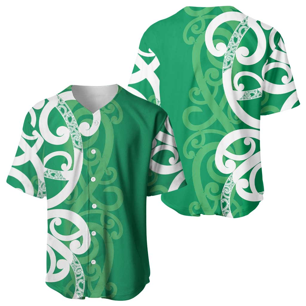 Pounamu Green Maori Baseball Jersey Koru Kowhaiwhai - Polynesian Pride