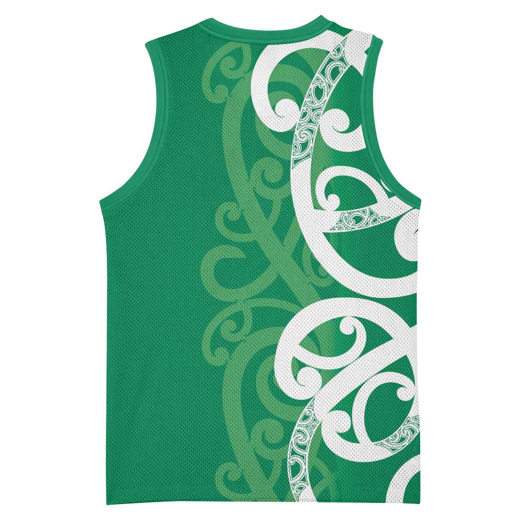 Pounamu Green Maori Basketball Jersey Koru Kowhaiwhai - Polynesian Pride