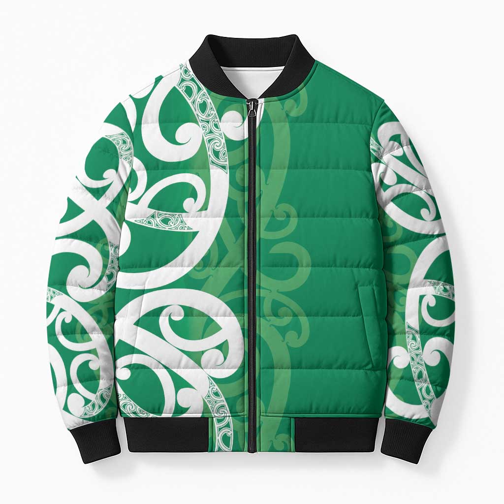 Pounamu Green Maori Bomber Puffer Jacket Koru Kowhaiwhai - Polynesian Pride