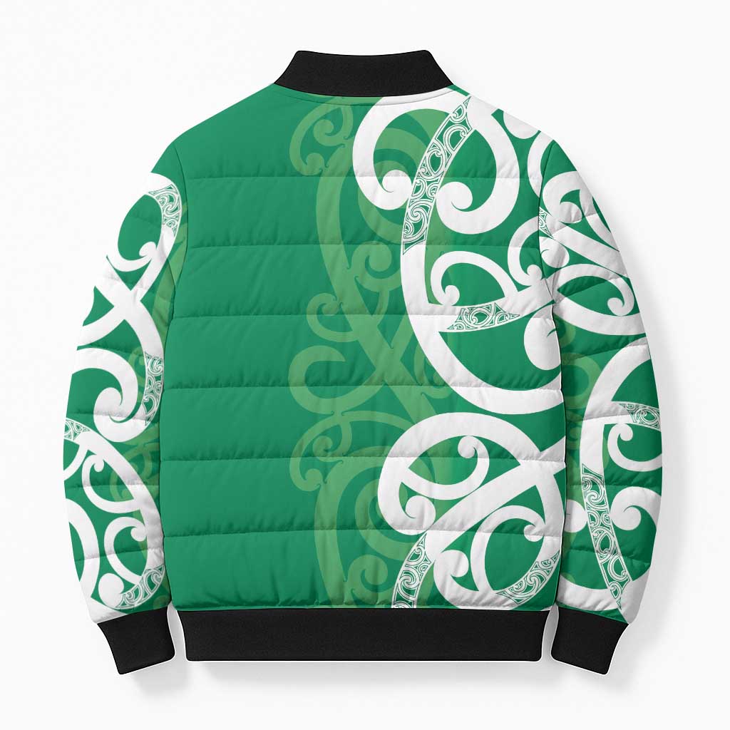 Pounamu Green Maori Bomber Puffer Jacket Koru Kowhaiwhai - Polynesian Pride