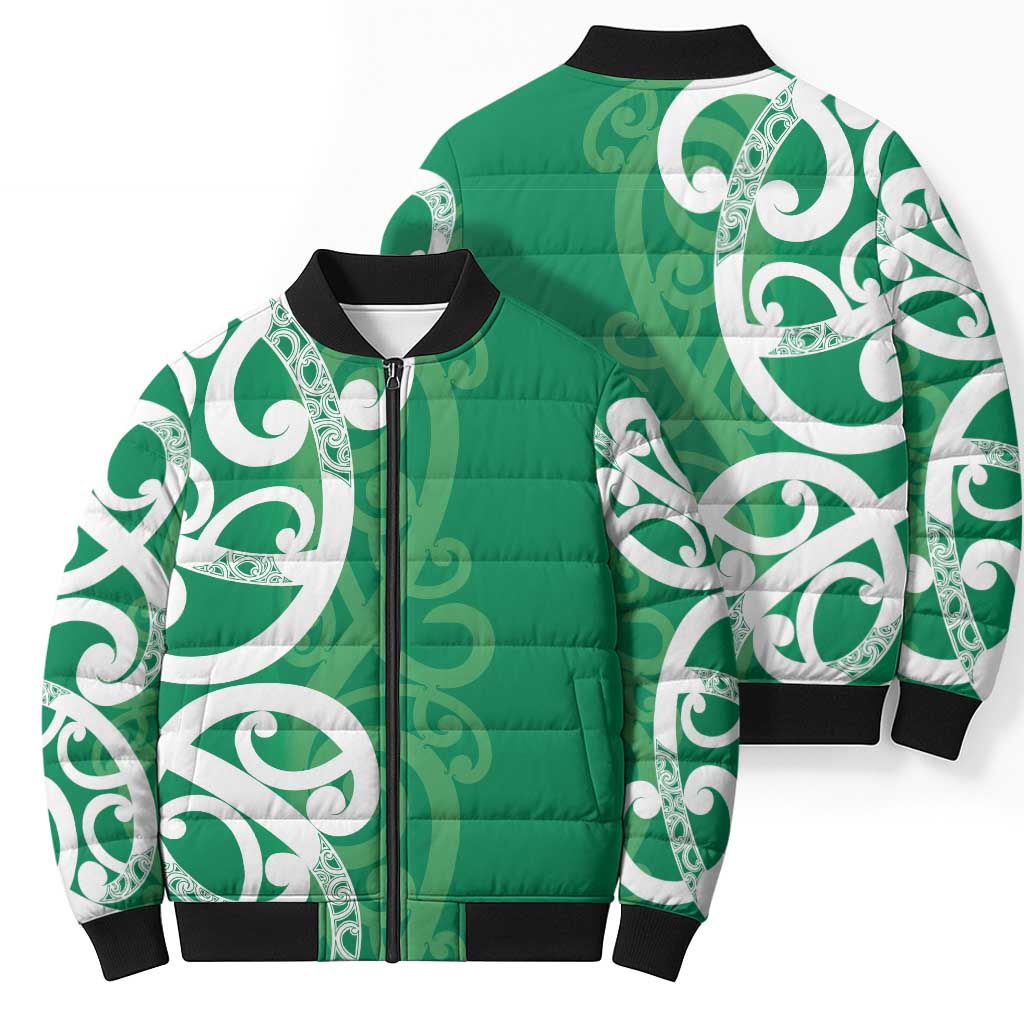 Pounamu Green Maori Bomber Puffer Jacket Koru Kowhaiwhai - Polynesian Pride