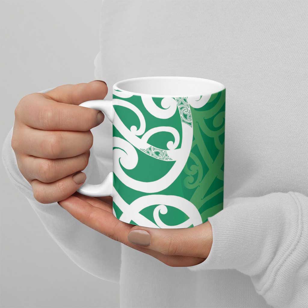 Pounamu Green Maori Ceramic Mug Koru Kowhaiwhai - Polynesian Pride