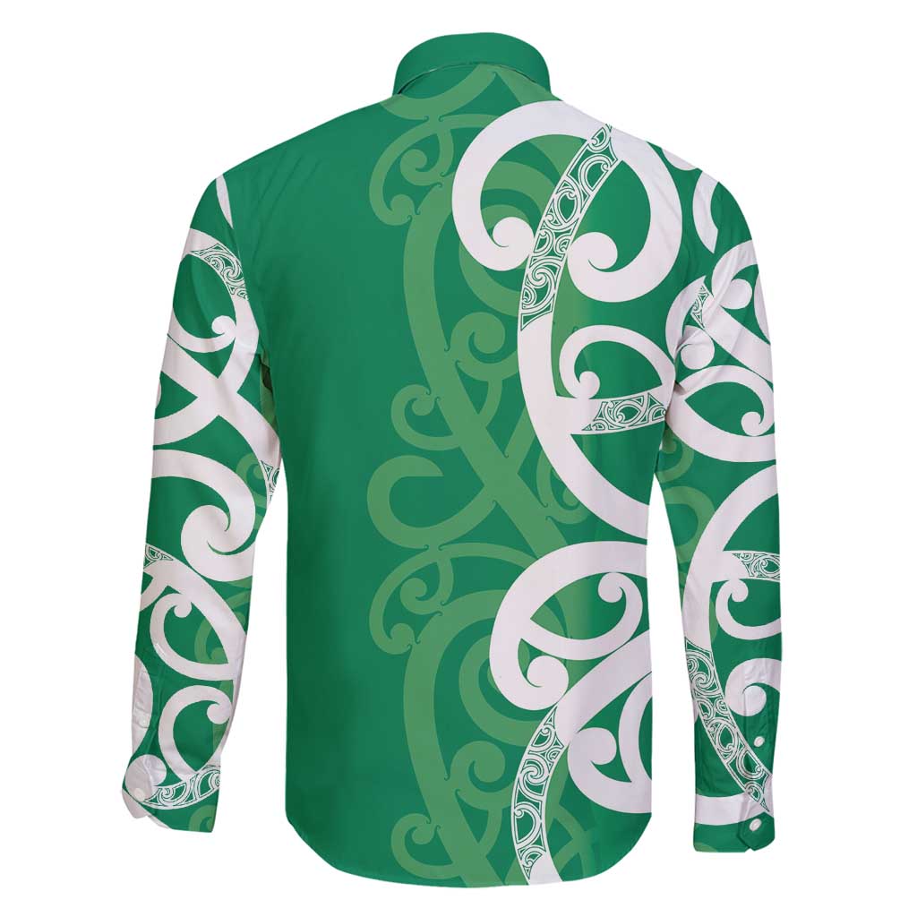Pounamu Green Maori Family Matching Long Sleeve Bodycon Dress and Hawaiian Shirt Koru Kowhaiwhai LT7 - Polynesian Pride