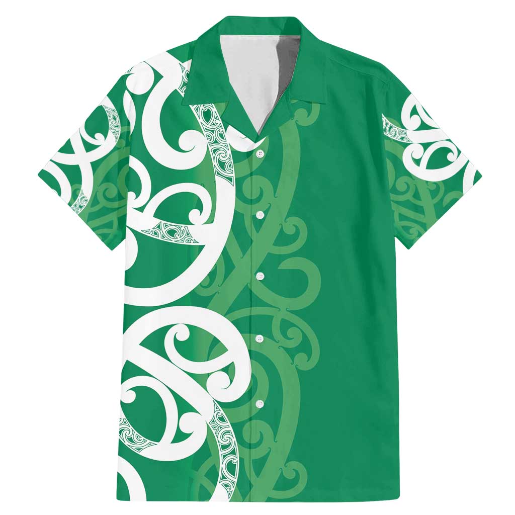 Pounamu Green Maori Family Matching Mermaid Dress and Hawaiian Shirt Koru Kowhaiwhai LT7 Dad's Shirt - Short Sleeve Green - Polynesian Pride