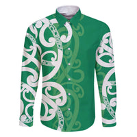 Pounamu Green Maori Family Matching Off The Shoulder Long Sleeve Dress and Hawaiian Shirt Koru Kowhaiwhai LT7 Dad's Shirt - Long Sleeve Green - Polynesian Pride