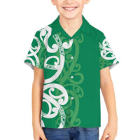 Pounamu Green Maori Family Matching Off The Shoulder Long Sleeve Dress and Hawaiian Shirt Koru Kowhaiwhai LT7 Son's Shirt Green - Polynesian Pride