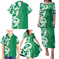 Pounamu Green Maori Family Matching Puletasi and Hawaiian Shirt Koru Kowhaiwhai LT7 - Polynesian Pride