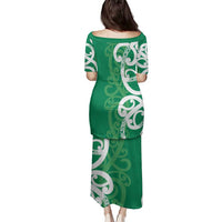 Pounamu Green Maori Family Matching Puletasi and Hawaiian Shirt Koru Kowhaiwhai LT7 - Polynesian Pride