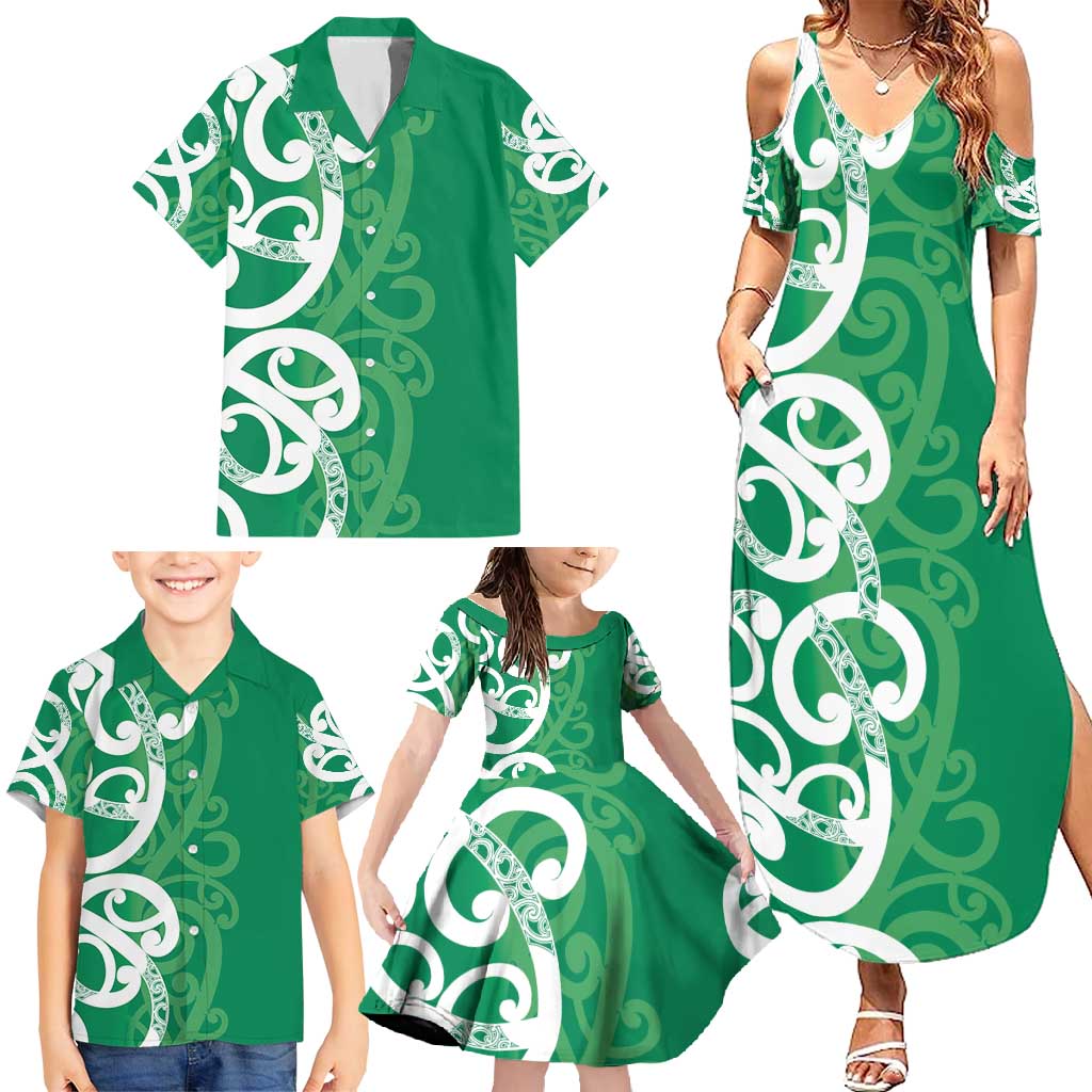 Pounamu Green Maori Family Matching Summer Maxi Dress and Hawaiian Shirt Koru Kowhaiwhai LT7 - Polynesian Pride