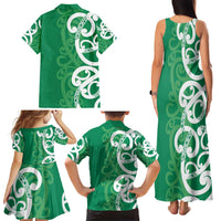 Pounamu Green Maori Family Matching Tank Maxi Dress and Hawaiian Shirt Koru Kowhaiwhai LT7 - Polynesian Pride