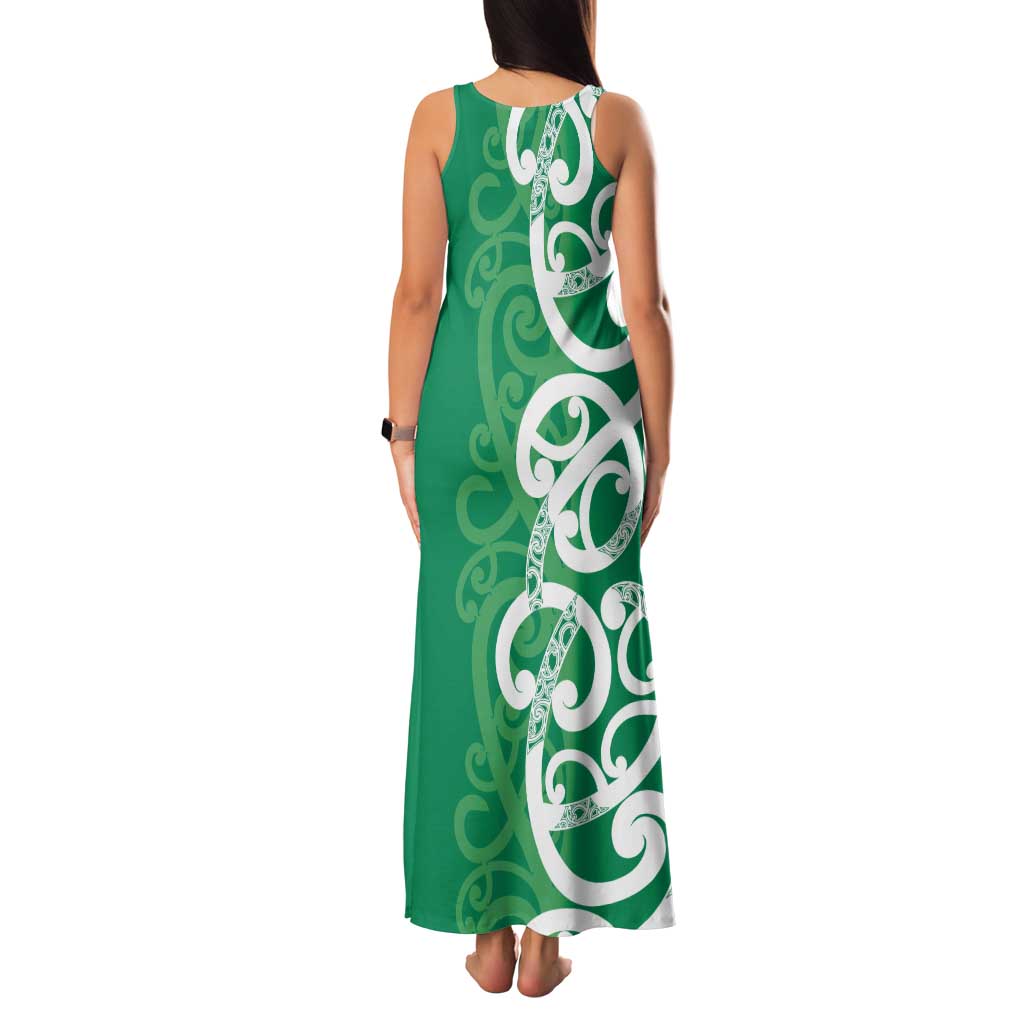 Pounamu Green Maori Family Matching Tank Maxi Dress and Hawaiian Shirt Koru Kowhaiwhai LT7 - Polynesian Pride