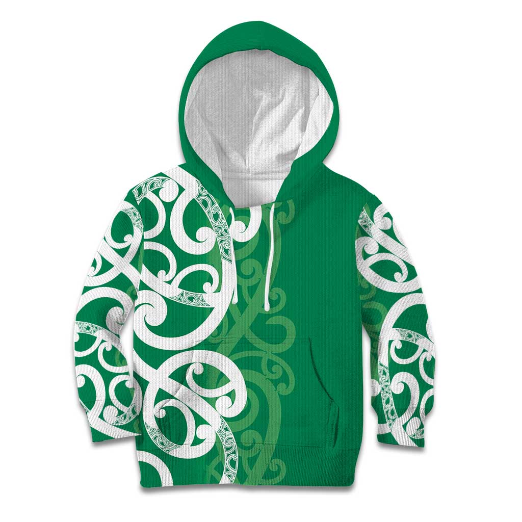 Pounamu Green Maori Kid Hoodie Koru Kowhaiwhai - Polynesian Pride