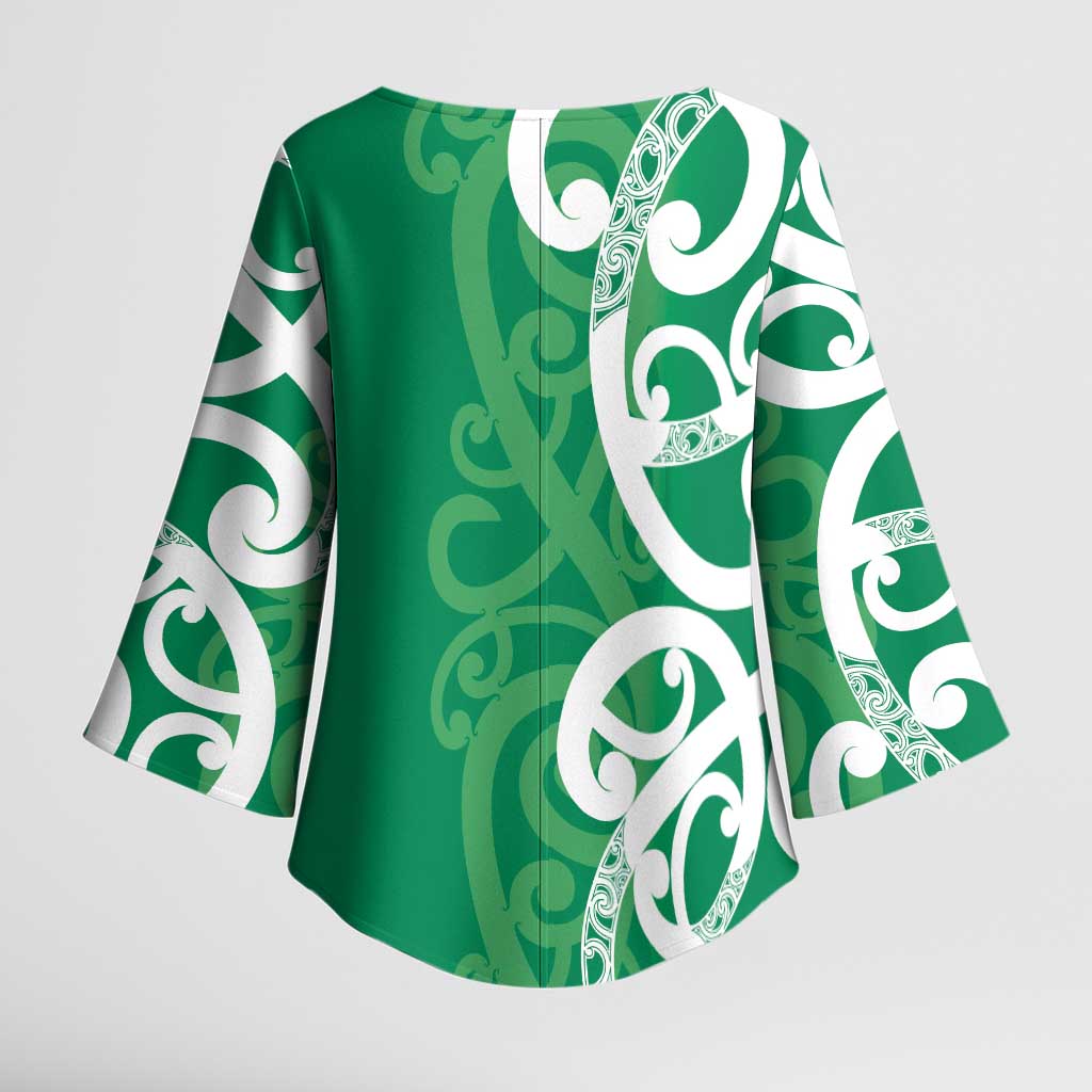 Pounamu Green Maori Kimono Sleeve Blouse Koru Kowhaiwhai - Polynesian Pride