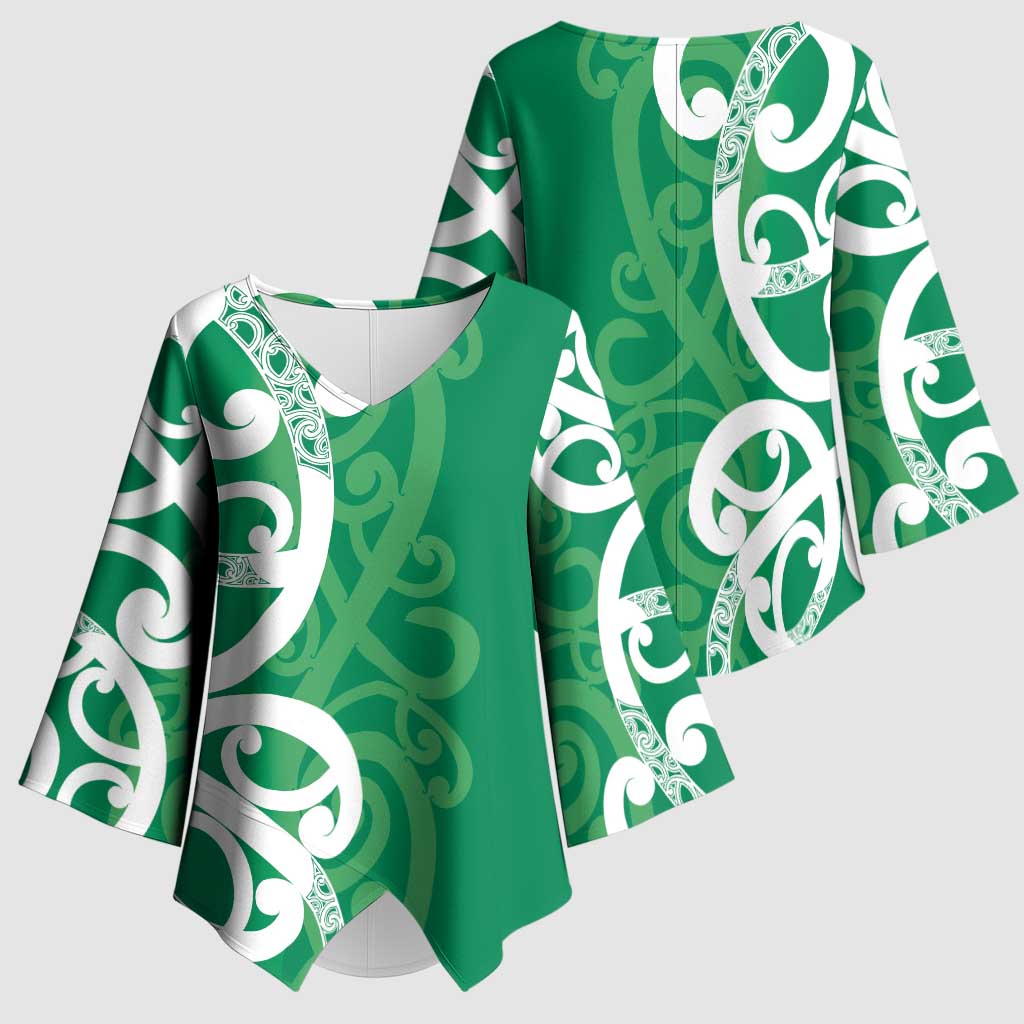 Pounamu Green Maori Kimono Sleeve Blouse Koru Kowhaiwhai - Polynesian Pride