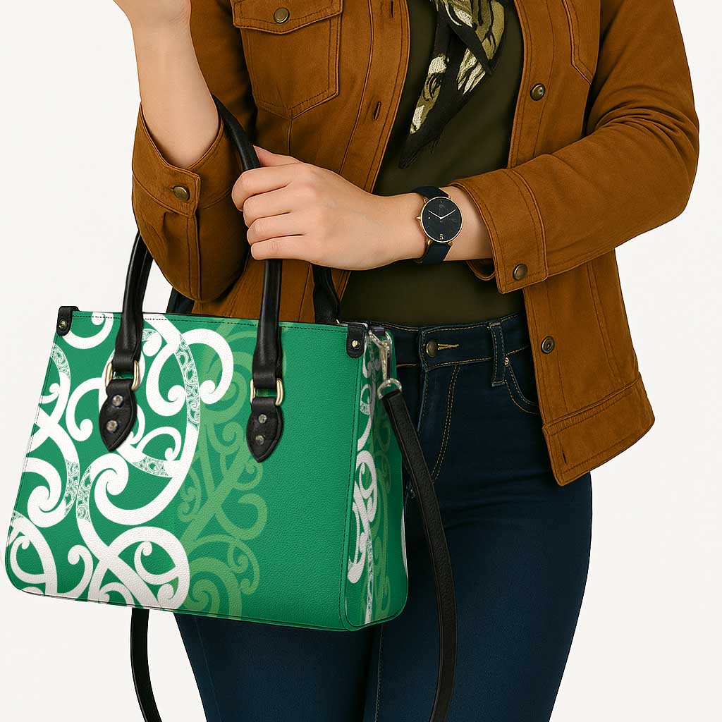 Pounamu Green Maori Leather Bag Koru Kowhaiwhai - Polynesian Pride