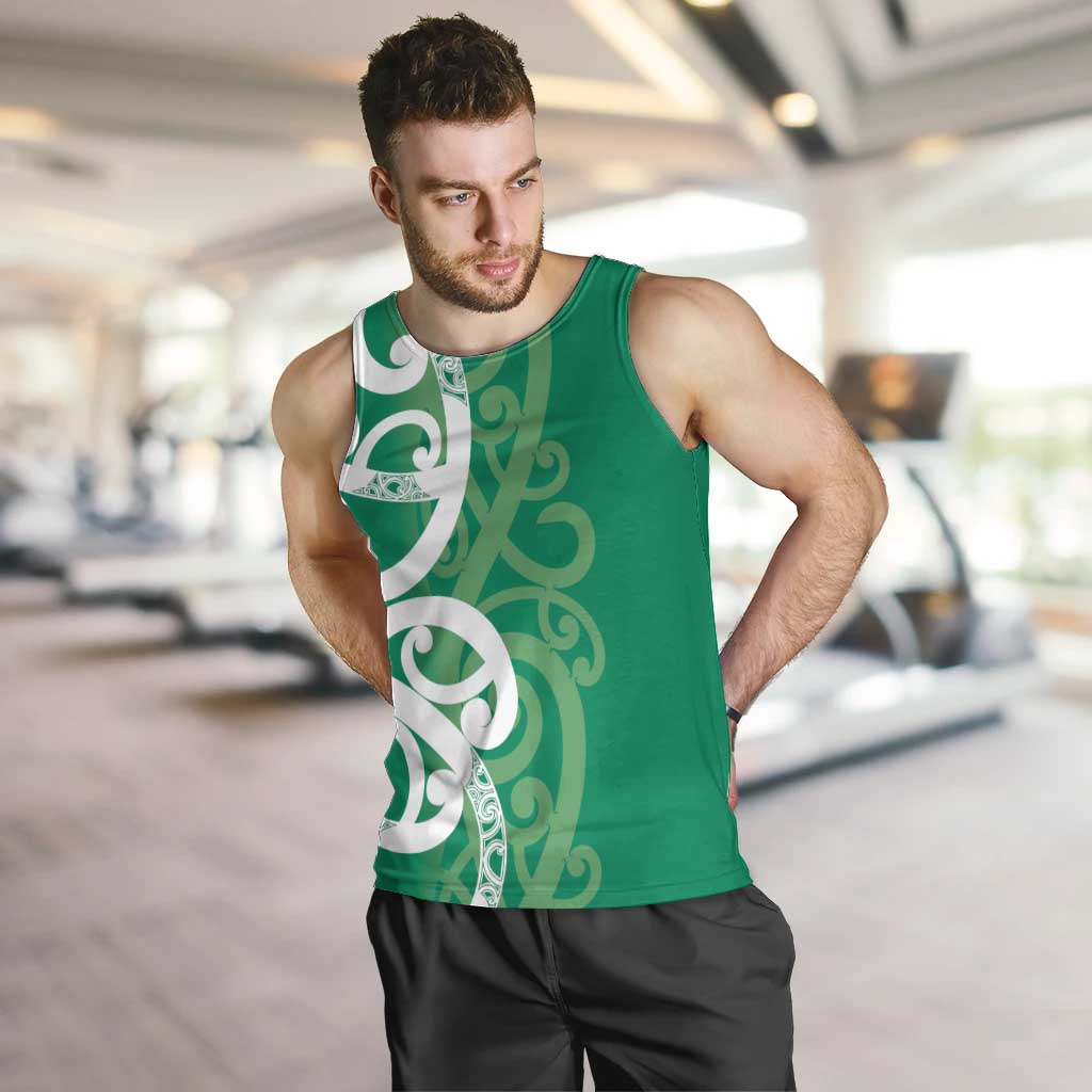 Pounamu Green Maori Men Tank Top Koru Kowhaiwhai - Polynesian Pride