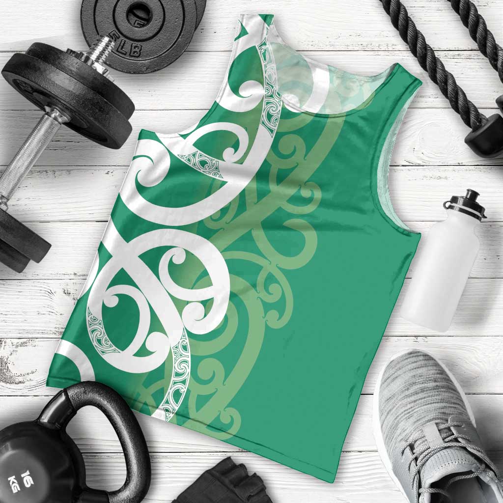 Pounamu Green Maori Men Tank Top Koru Kowhaiwhai - Polynesian Pride