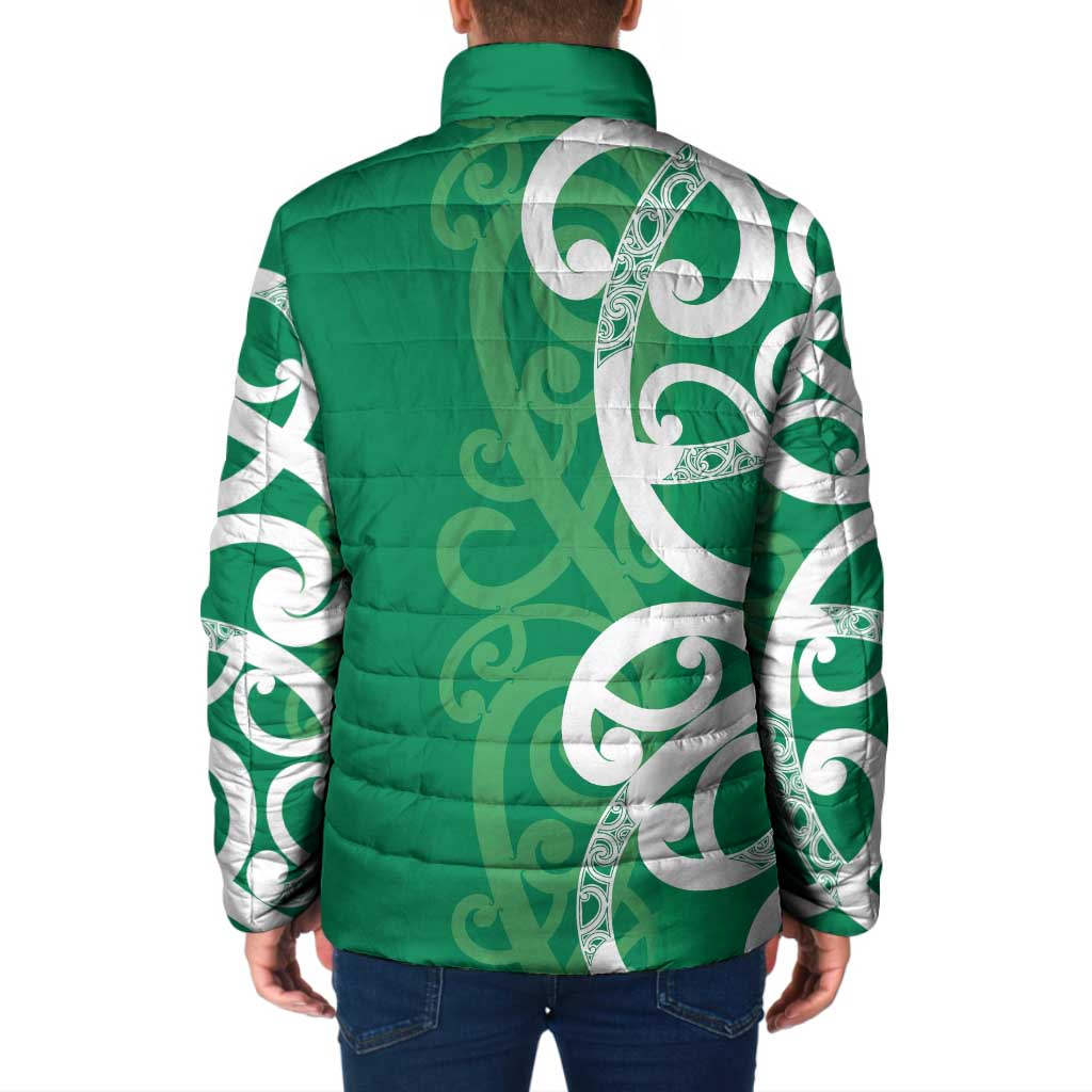 Pounamu Green Maori Padded Jacket Koru Kowhaiwhai - Polynesian Pride
