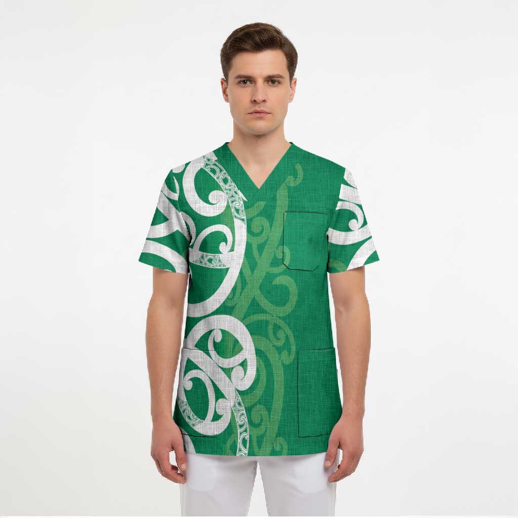 Pounamu Green Maori Scrub Top Koru Kowhaiwhai - Polynesian Pride