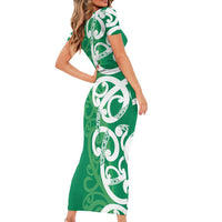 Pounamu Green Maori Short Sleeve Bodycon Dress Koru Kowhaiwhai - Polynesian Pride