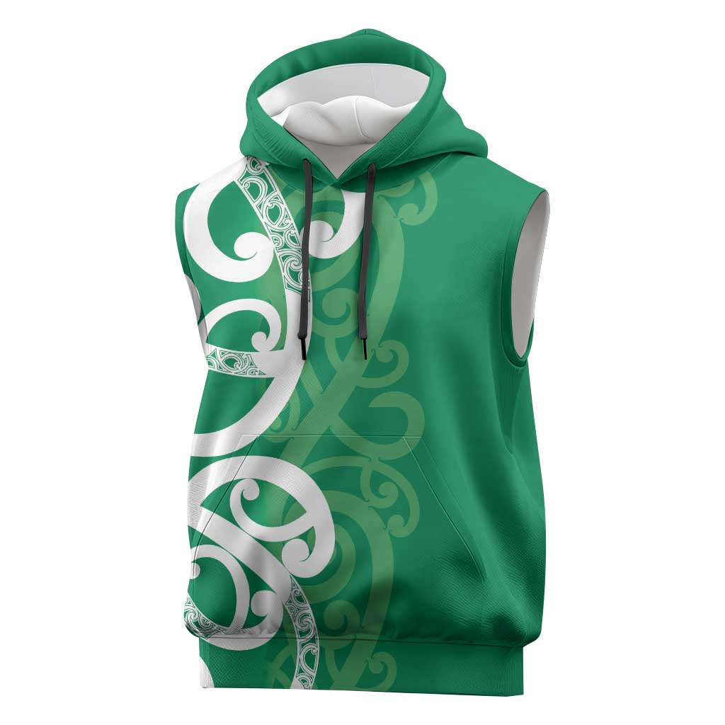 Pounamu Green Maori Sleeveless Hoodie Koru Kowhaiwhai - Polynesian Pride
