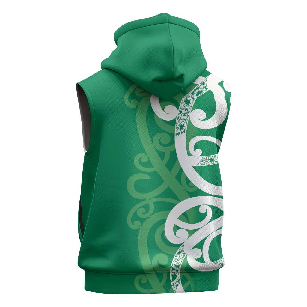 Pounamu Green Maori Sleeveless Hoodie Koru Kowhaiwhai - Polynesian Pride