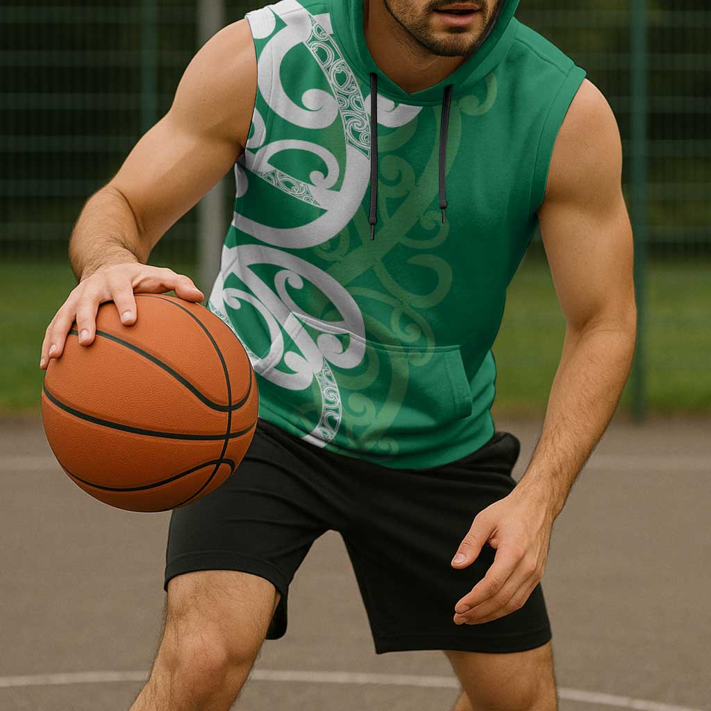 Pounamu Green Maori Sleeveless Hoodie Koru Kowhaiwhai - Polynesian Pride