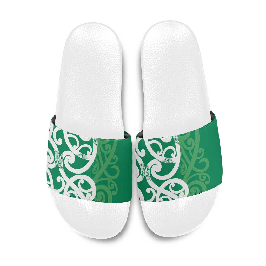 Pounamu Green Maori Slide Sandals Koru Kowhaiwhai - Polynesian Pride