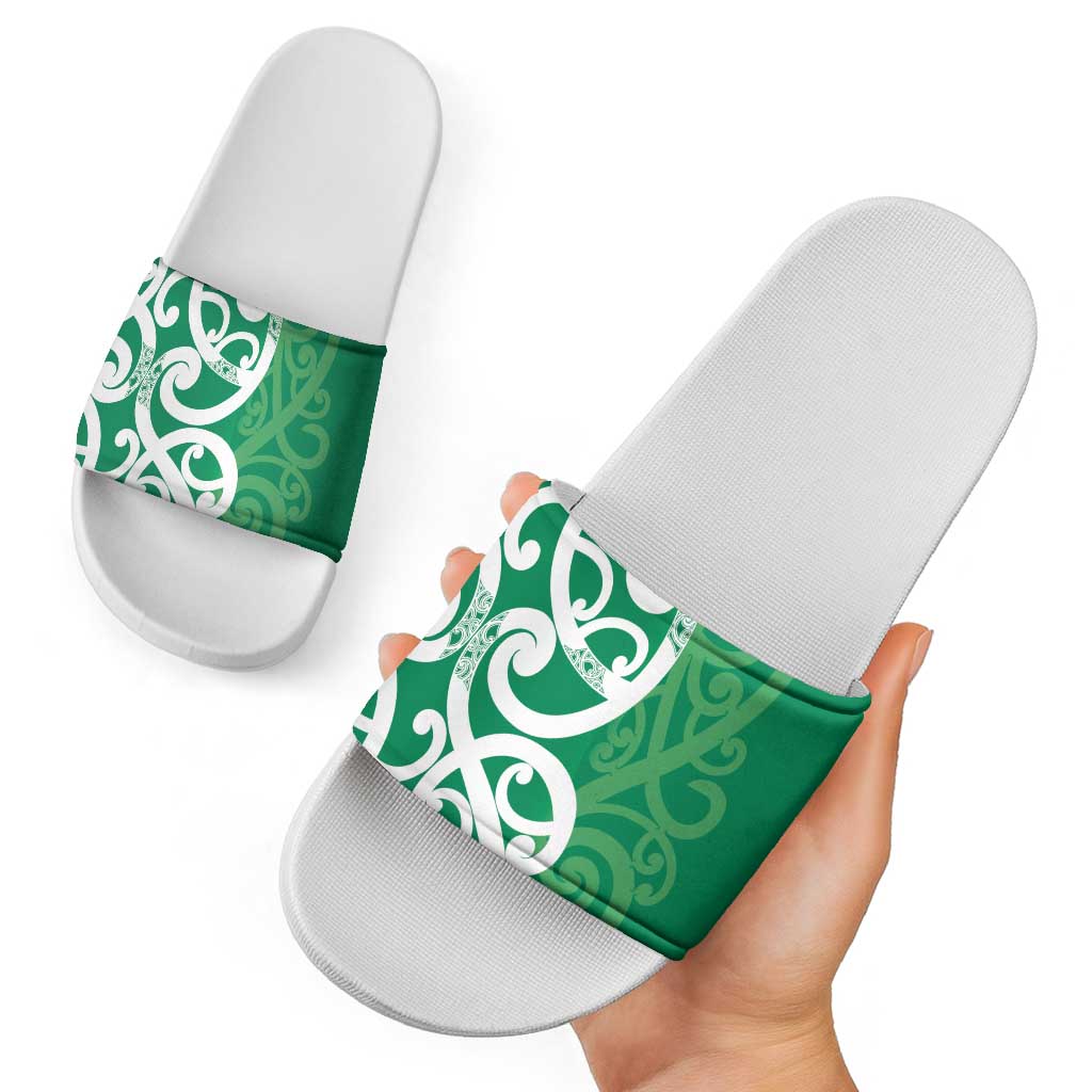 Pounamu Green Maori Slide Sandals Koru Kowhaiwhai - Polynesian Pride