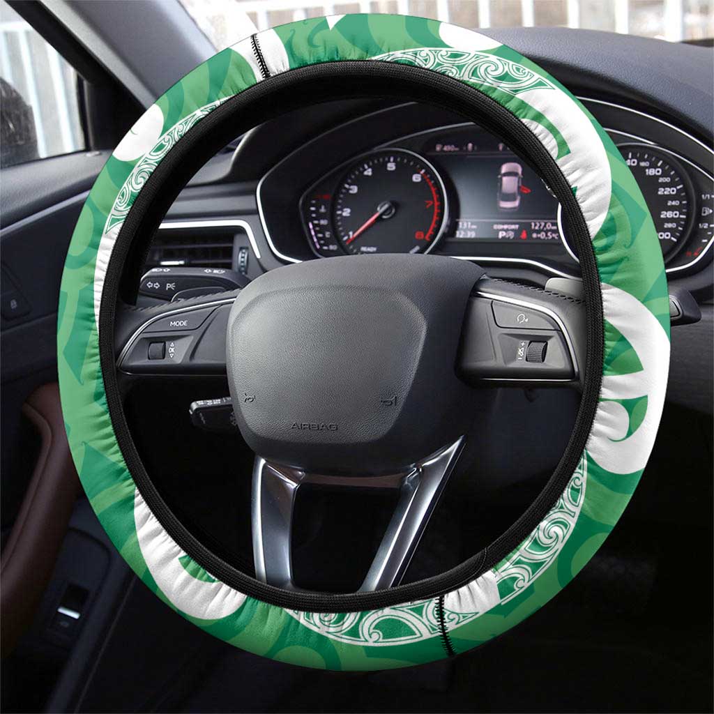Pounamu Green Maori Steering Wheel Cover Koru Kowhaiwhai - Polynesian Pride