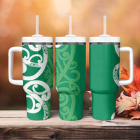 Pounamu Green Maori Tumbler With Handle Koru Kowhaiwhai - Polynesian Pride
