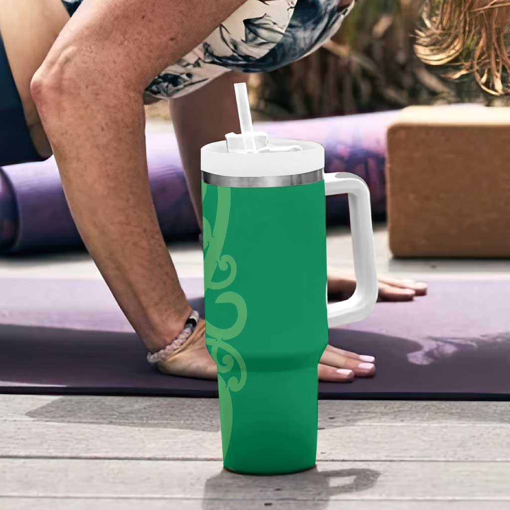 Pounamu Green Maori Tumbler With Handle Koru Kowhaiwhai - Polynesian Pride