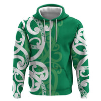 Pounamu Green Maori Zip Hoodie Koru Kowhaiwhai - Polynesian Pride