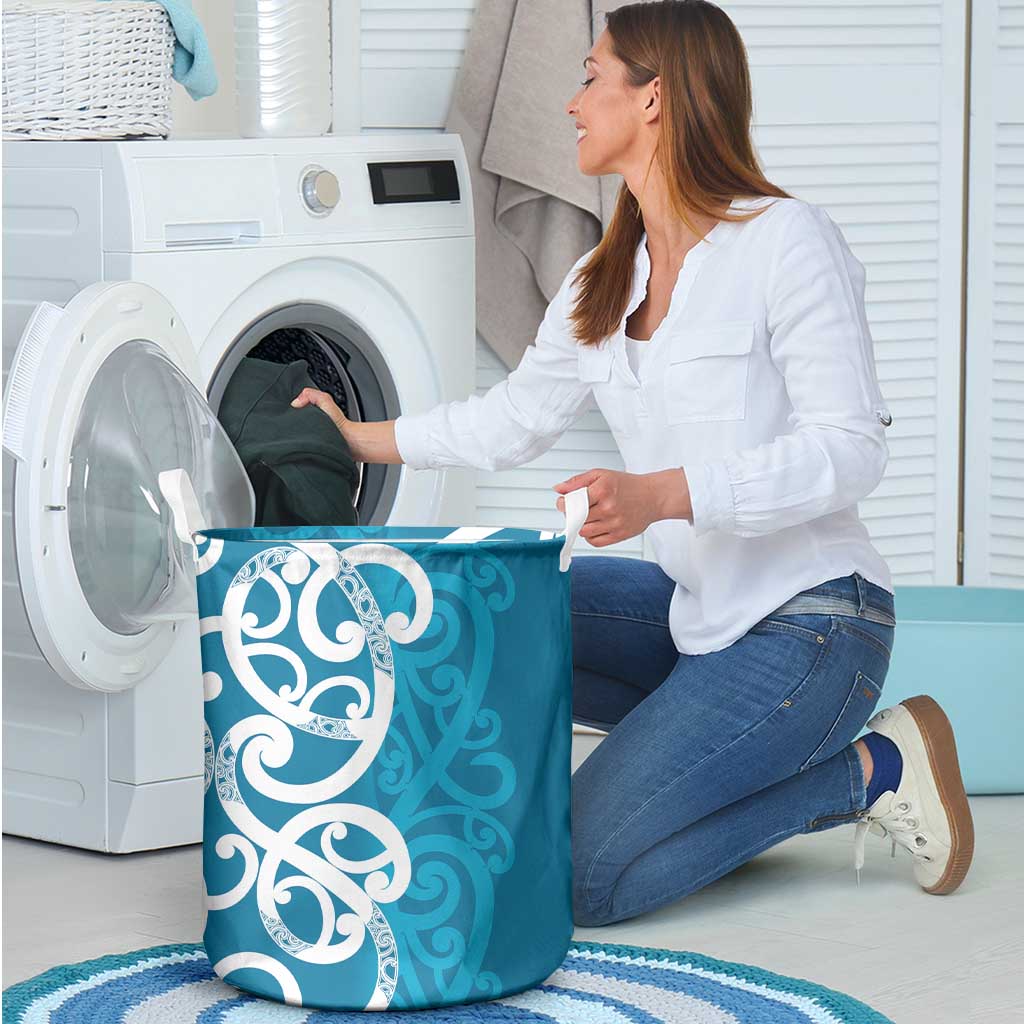 Azure Blue Maori Laundry Basket Koru Kowhaiwhai - Polynesian Pride