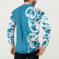 Azure Blue Maori Button Sweatshirt Koru Kowhaiwhai - Polynesian Pride