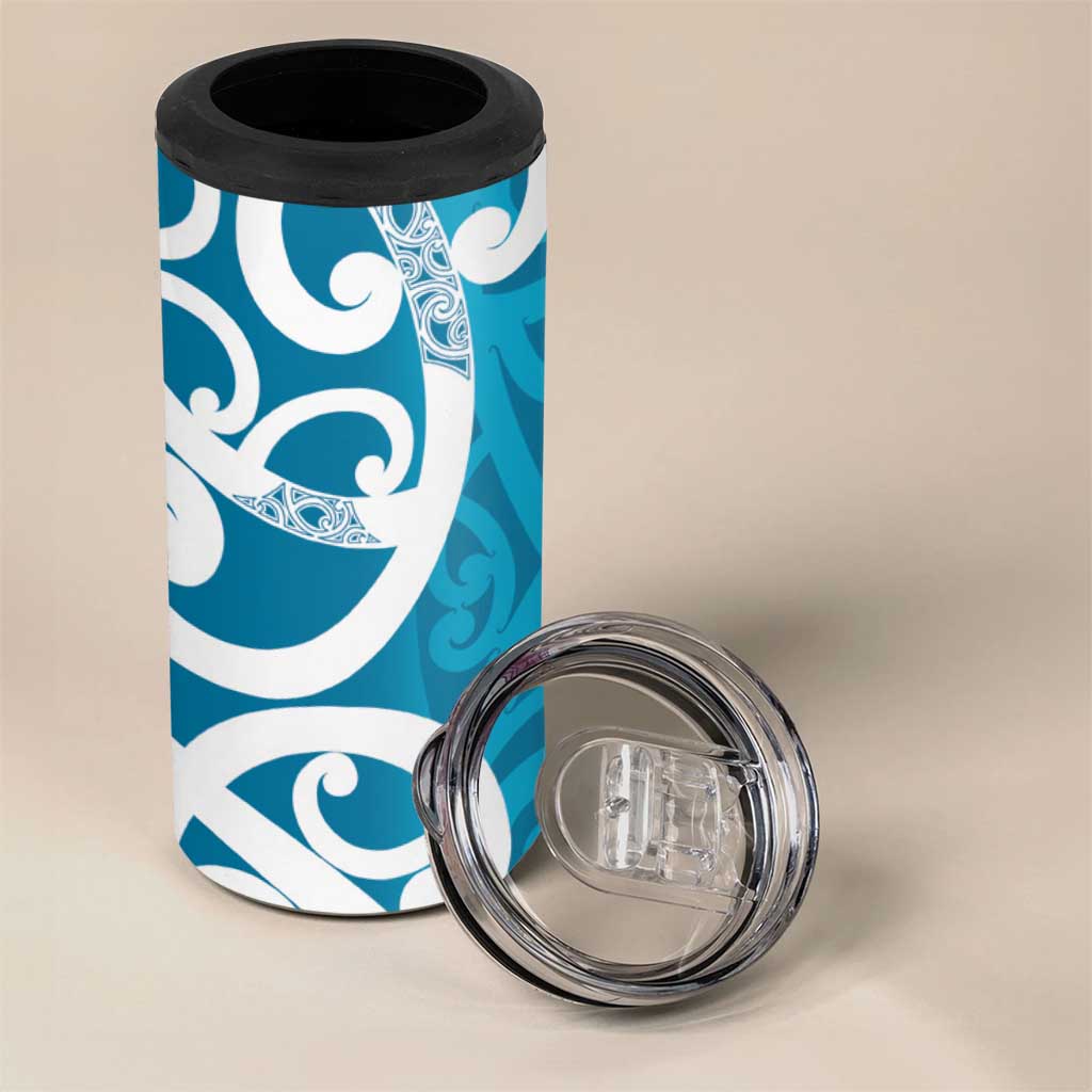 Azure Blue Maori 4 in 1 Can Cooler Tumbler Koru Kowhaiwhai - Polynesian Pride