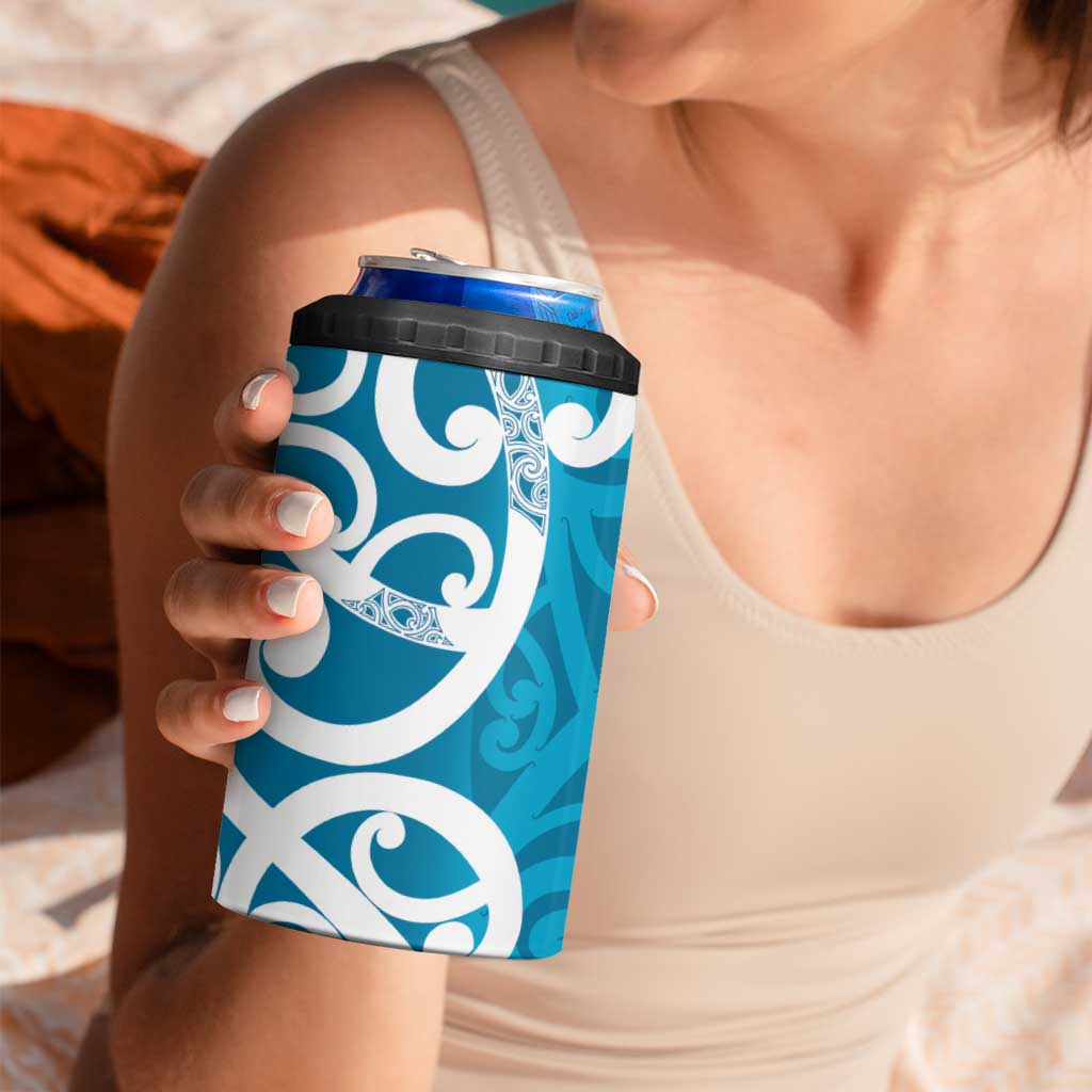 Azure Blue Maori 4 in 1 Can Cooler Tumbler Koru Kowhaiwhai - Polynesian Pride