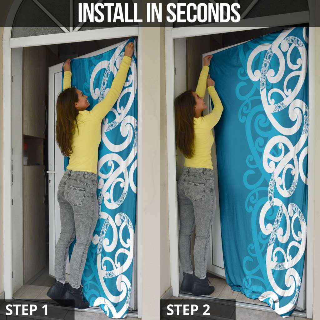 Azure Blue Maori Door Cover Koru Kowhaiwhai - Polynesian Pride