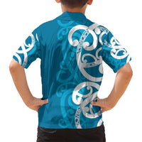 Azure Blue Maori Family Matching Long Sleeve Bodycon Dress and Hawaiian Shirt Koru Kowhaiwhai LT7 - Polynesian Pride