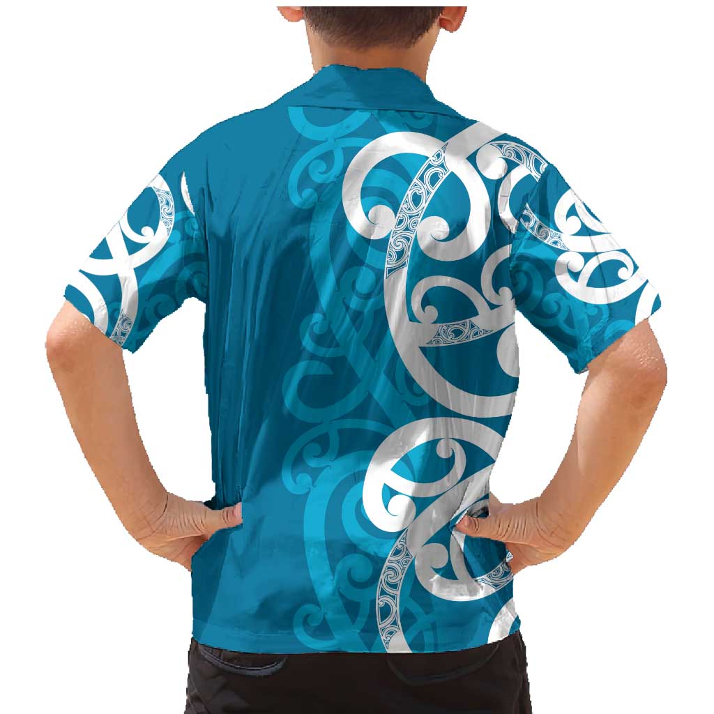 Azure Blue Maori Family Matching Mermaid Dress and Hawaiian Shirt Koru Kowhaiwhai LT7 - Polynesian Pride