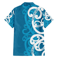 Azure Blue Maori Family Matching Off The Shoulder Long Sleeve Dress and Hawaiian Shirt Koru Kowhaiwhai LT7 - Polynesian Pride