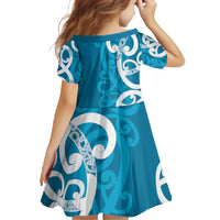 Azure Blue Maori Family Matching Summer Maxi Dress and Hawaiian Shirt Koru Kowhaiwhai LT7 - Polynesian Pride