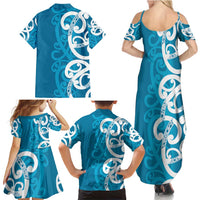 Azure Blue Maori Family Matching Summer Maxi Dress and Hawaiian Shirt Koru Kowhaiwhai LT7 - Polynesian Pride